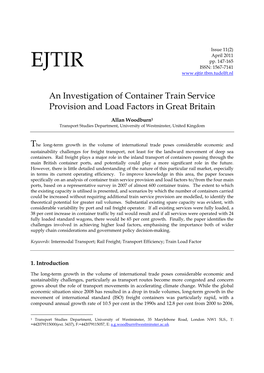 An Investigation of Container Train Service Provision and Load Factors in Great Britain