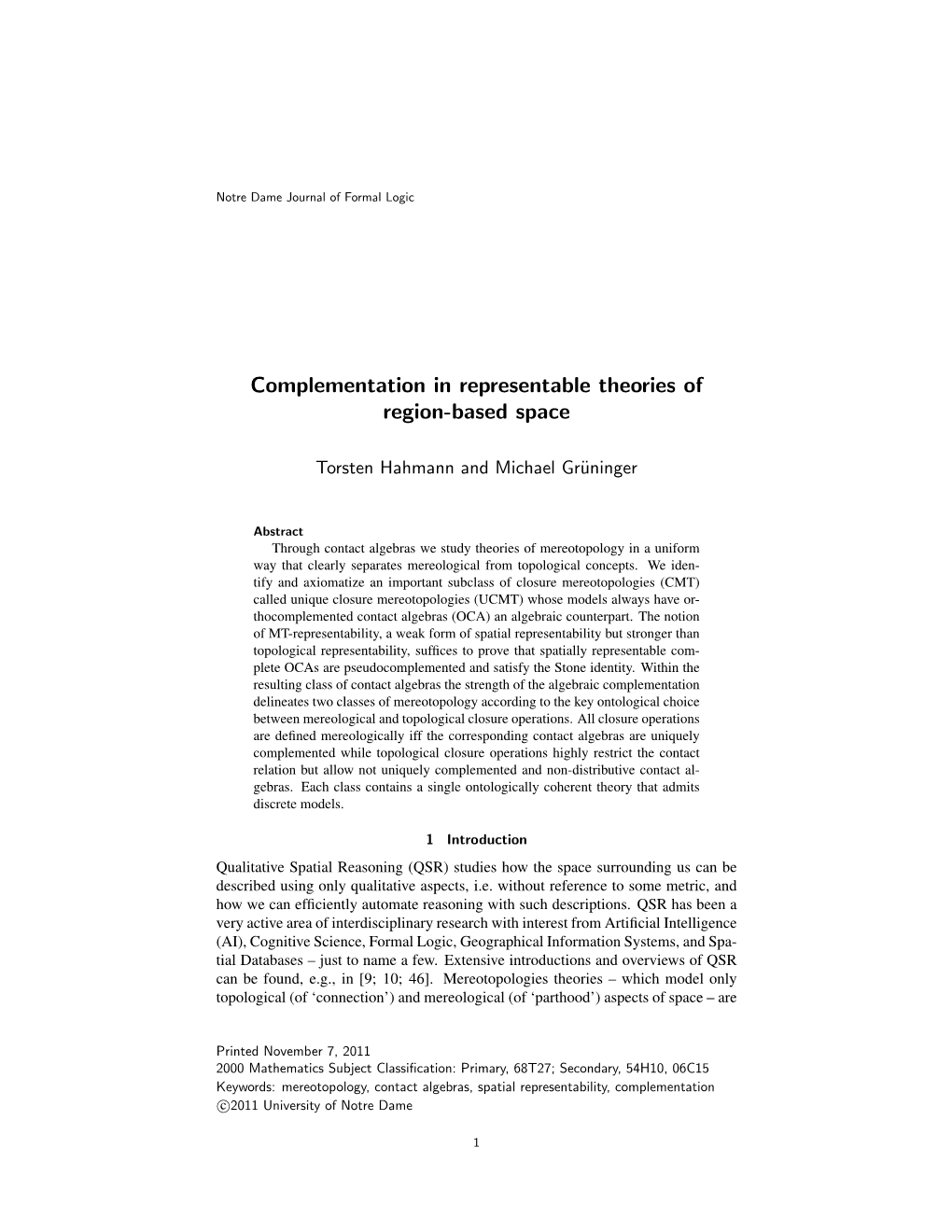 Complementation in Representable Theories of Region-Based Space