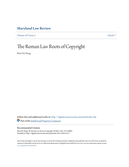 The Roman Law Roots of Copyright Russ Ver Steeg