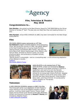 Film, Television & Theatre May 2018 Congratulations