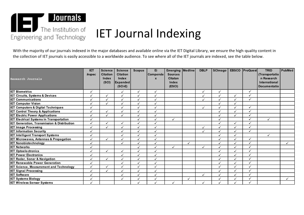 IET Journal Indexing