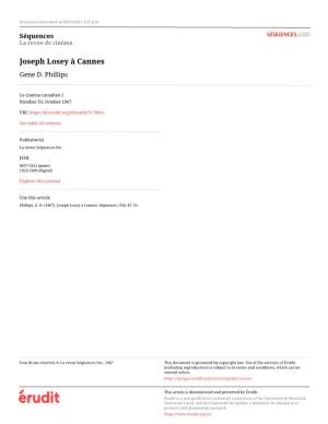 Joseph Losey À Cannes Gene D