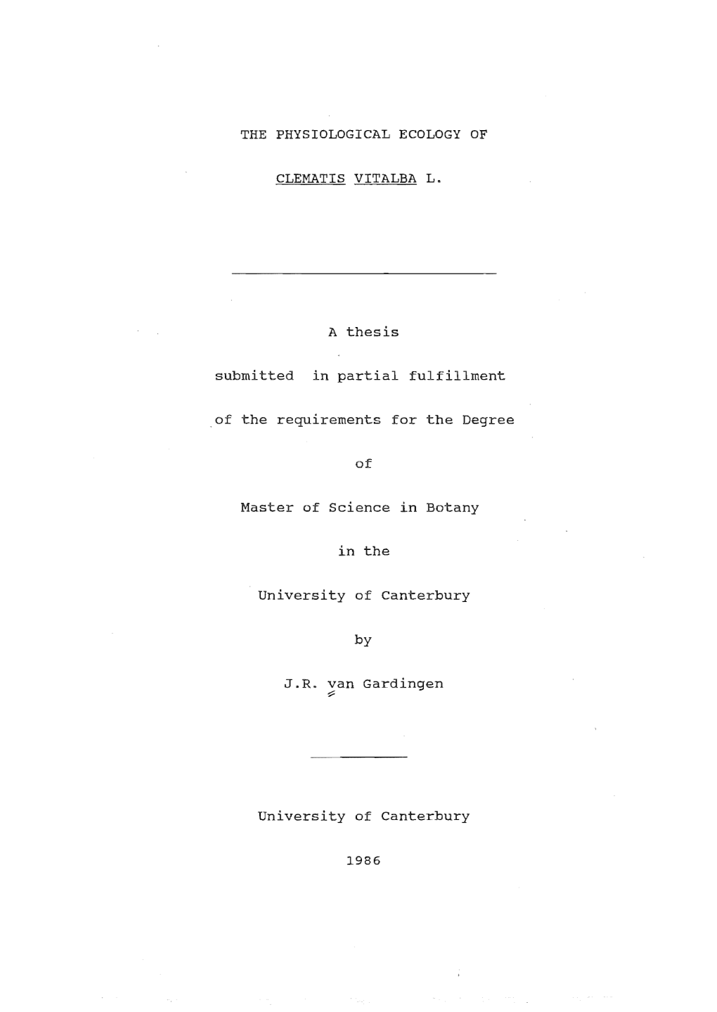 The Physiological Ecology of Clematis Vitalba L