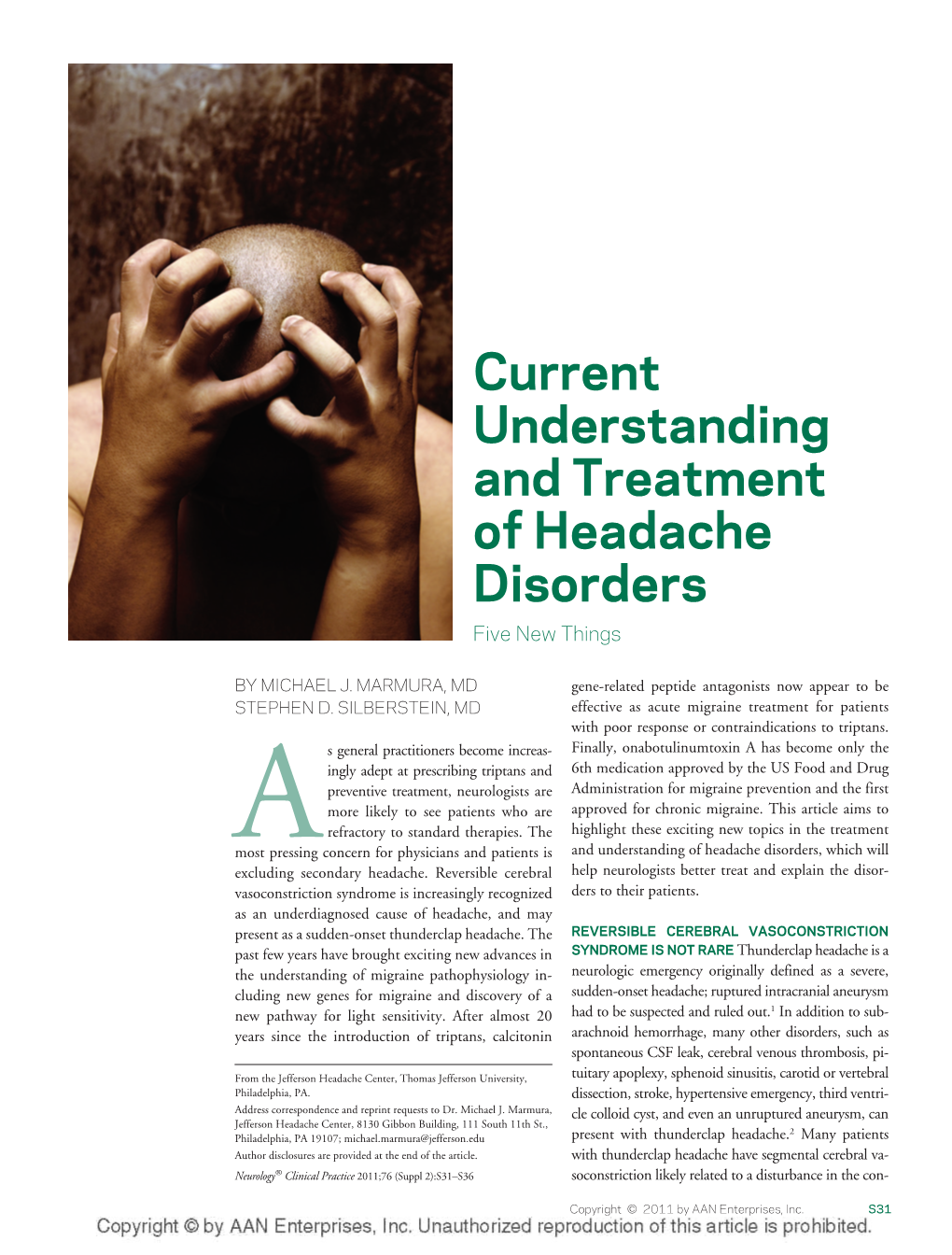 Current Understanding and Treatment of Headache Disorders Five New Things
