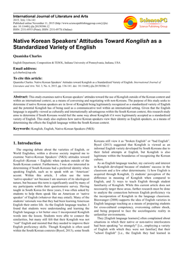 Native Korean Speakers' Attitudes Toward Konglish As a Standardized