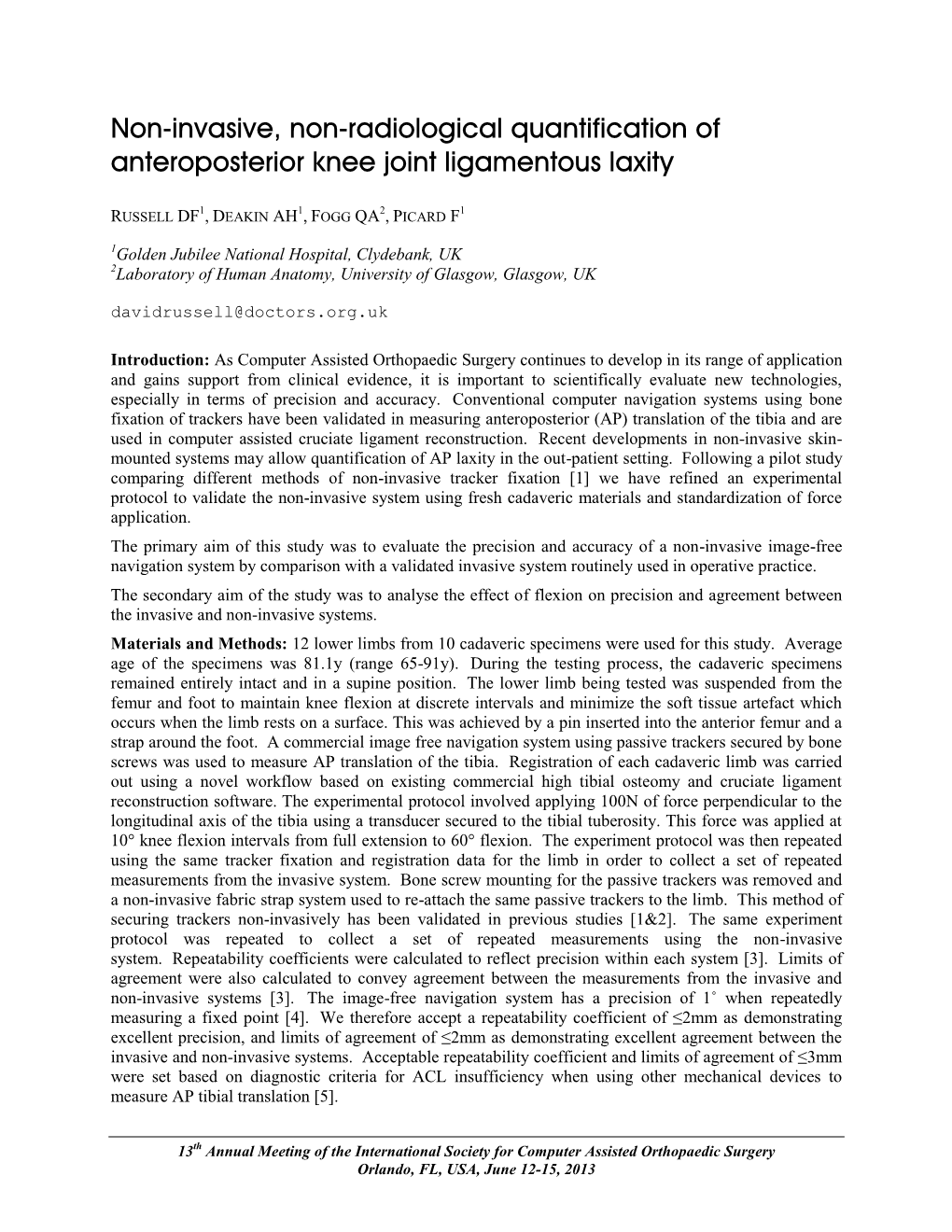 Non-Invasive, Non-Radiological Quantification of Anteroposterior Knee Joint Ligamentous Laxity
