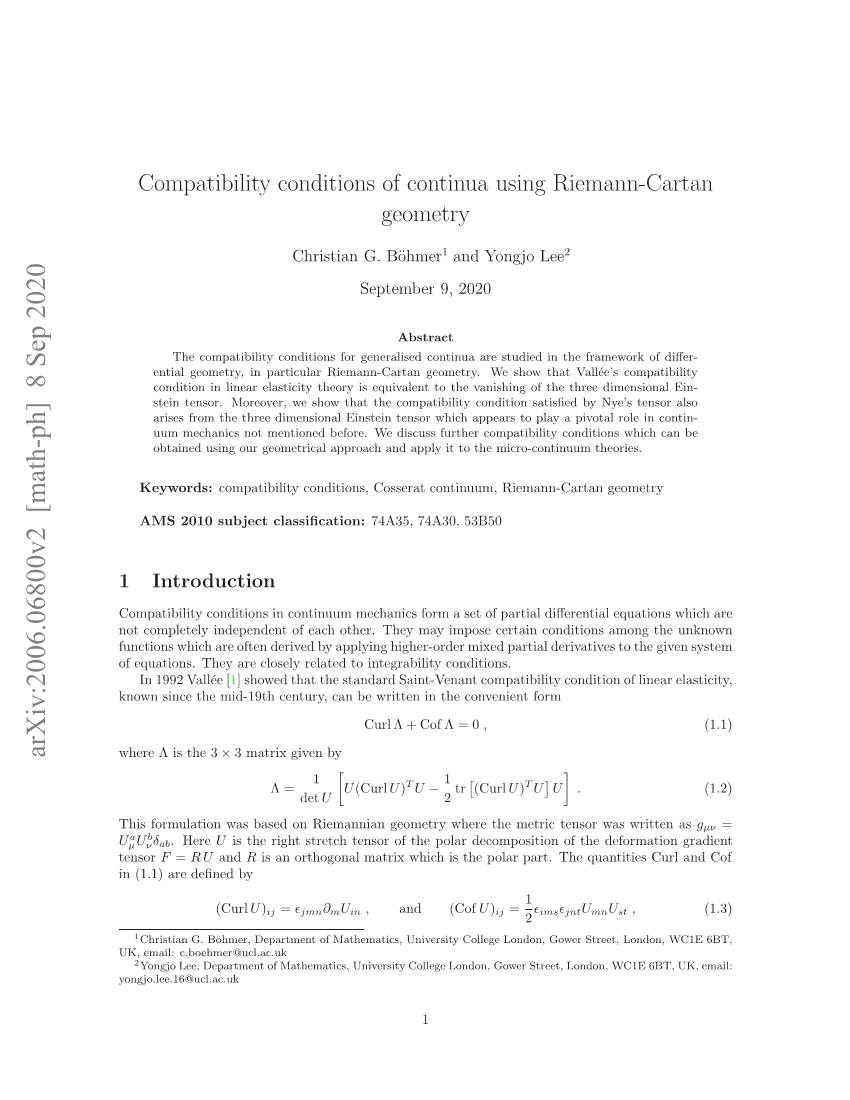 Compatibility Conditions of Continua Using Riemann-Cartan Geometry