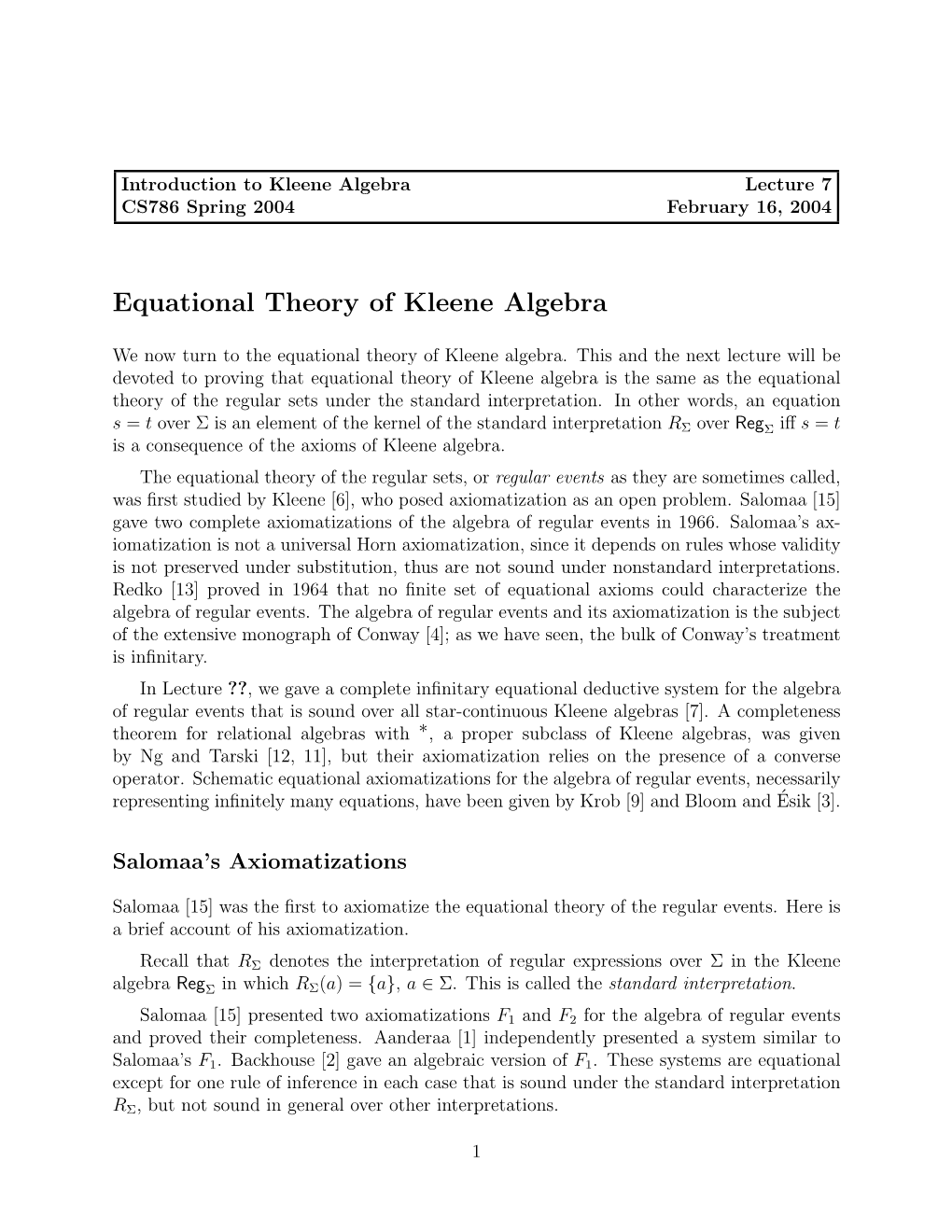 Equational Theory of Kleene Algebra