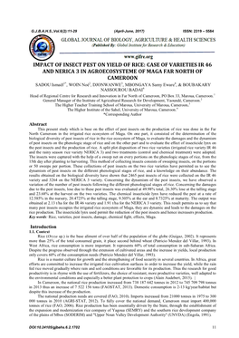 Impact of Insect Pest on Yield of Rice: Case of Varieties Ir 46 and Nerica 3