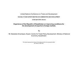 Experience of the Republic of Kazakhstan on Improving Conditions for the Development of Exports to Foreign Markets