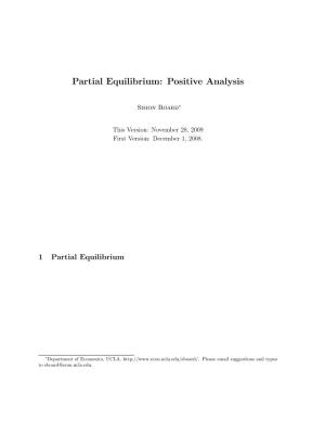 Partial Equilibrium: Positive Analysis