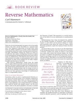 Reverse Mathematics Carl Mummert Communicated by Daniel J