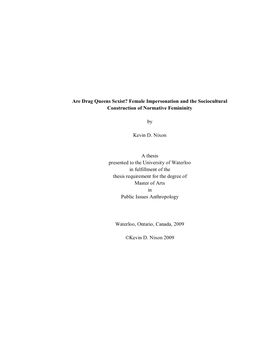 Are Drag Queens Sexist? Female Impersonation and the Sociocultural Construction of Normative Femininity