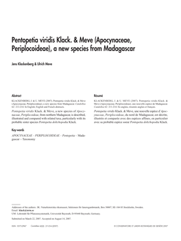 Pentopetia Viridis Klack. & Meve (Apocynaceae