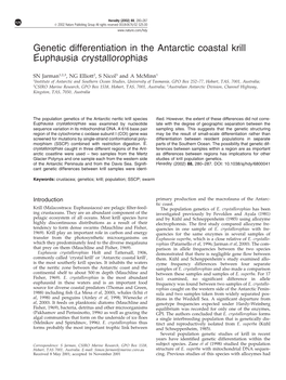 Genetic Differentiation in the Antarctic Coastal Krill Euphausia Crystallorophias