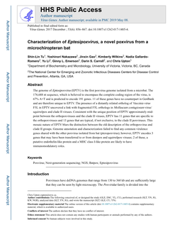 Characterization of Eptesipoxvirus, a Novel Poxvirus from a Microchiropteran Bat