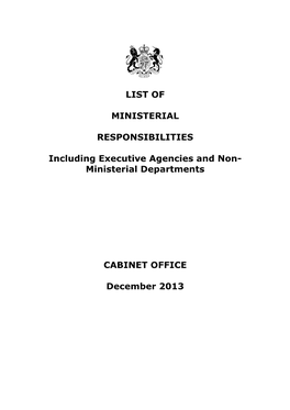 Ministerial Departments CABINET OFFICE December 2013