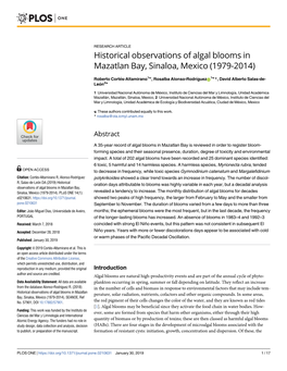 Historical Observations of Algal Blooms in Mazatlan Bay, Sinaloa, Mexico (1979-2014)
