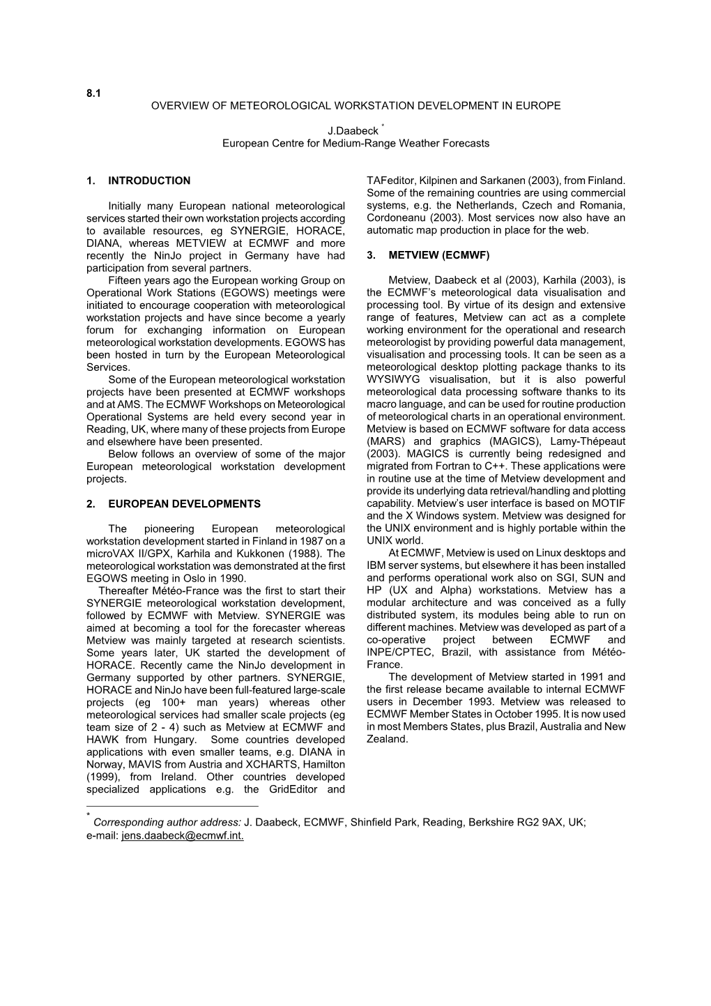 8.1 Overview of Meteorological Workstation Development in Europe