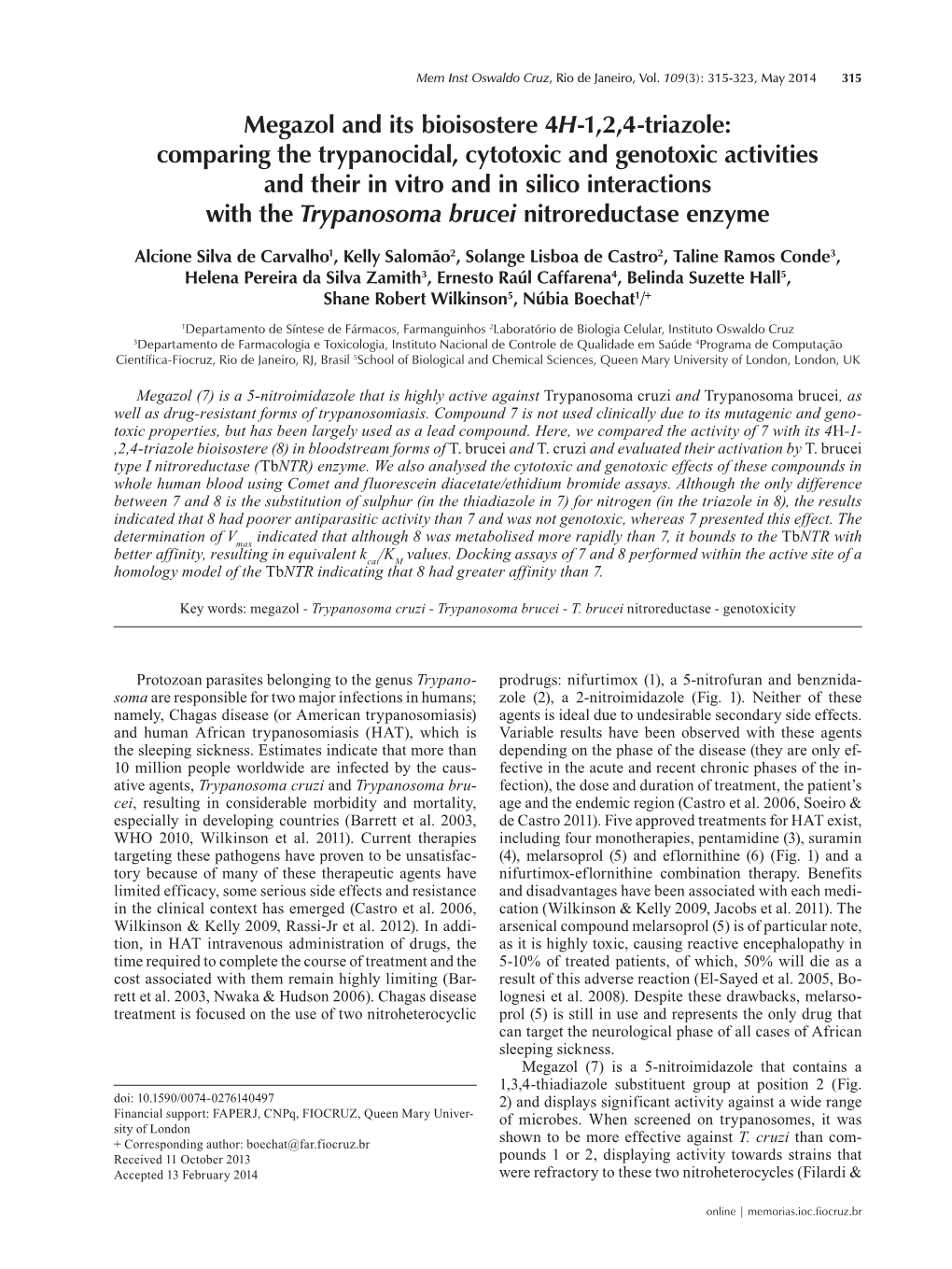 Megazol and Its Bioisostere 4H-1,2,4-Triazole: Comparing The