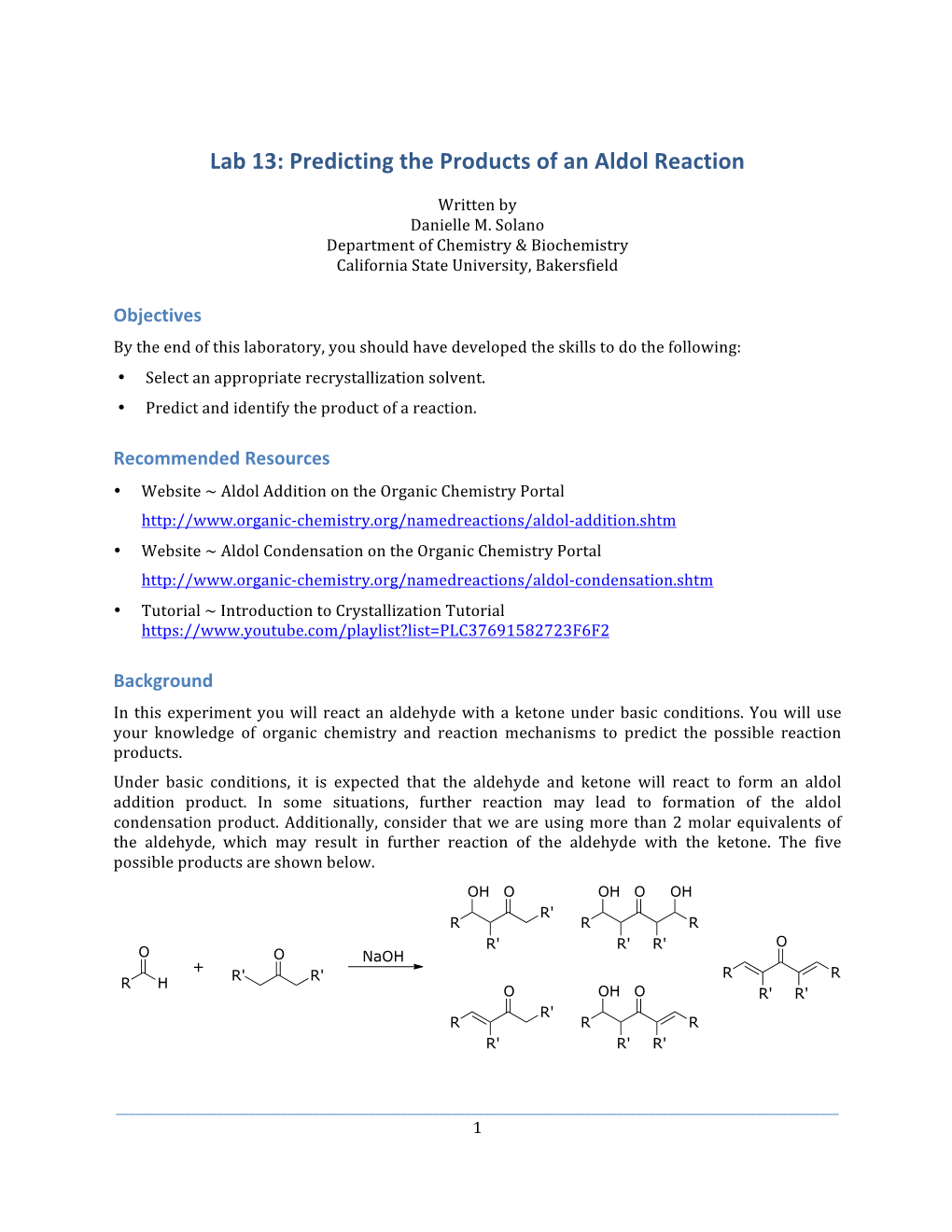 Lab 13: Predicting the Products of an Aldol Reaction