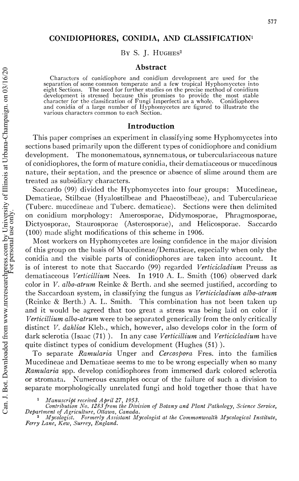 CONIDIOPHORES, CONIDIA, and CLASSIFICATION for Personal Use Only