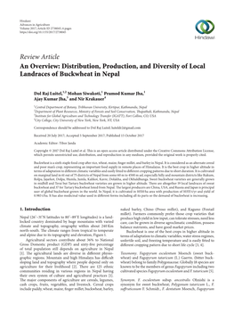 An Overview: Distribution, Production, and Diversity of Local Landraces of Buckwheat in Nepal