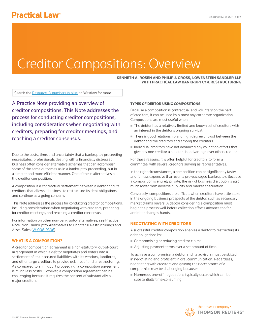 Creditor Compositions: Overview