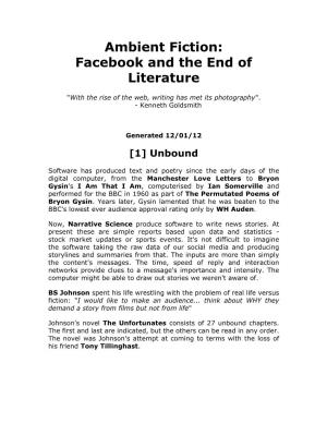 Ambient Fiction: Facebook and the End of Literature