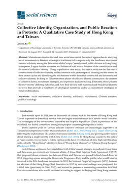 Collective Identity, Organization, and Public Reaction in Protests: a Qualitative Case Study of Hong Kong and Taiwan