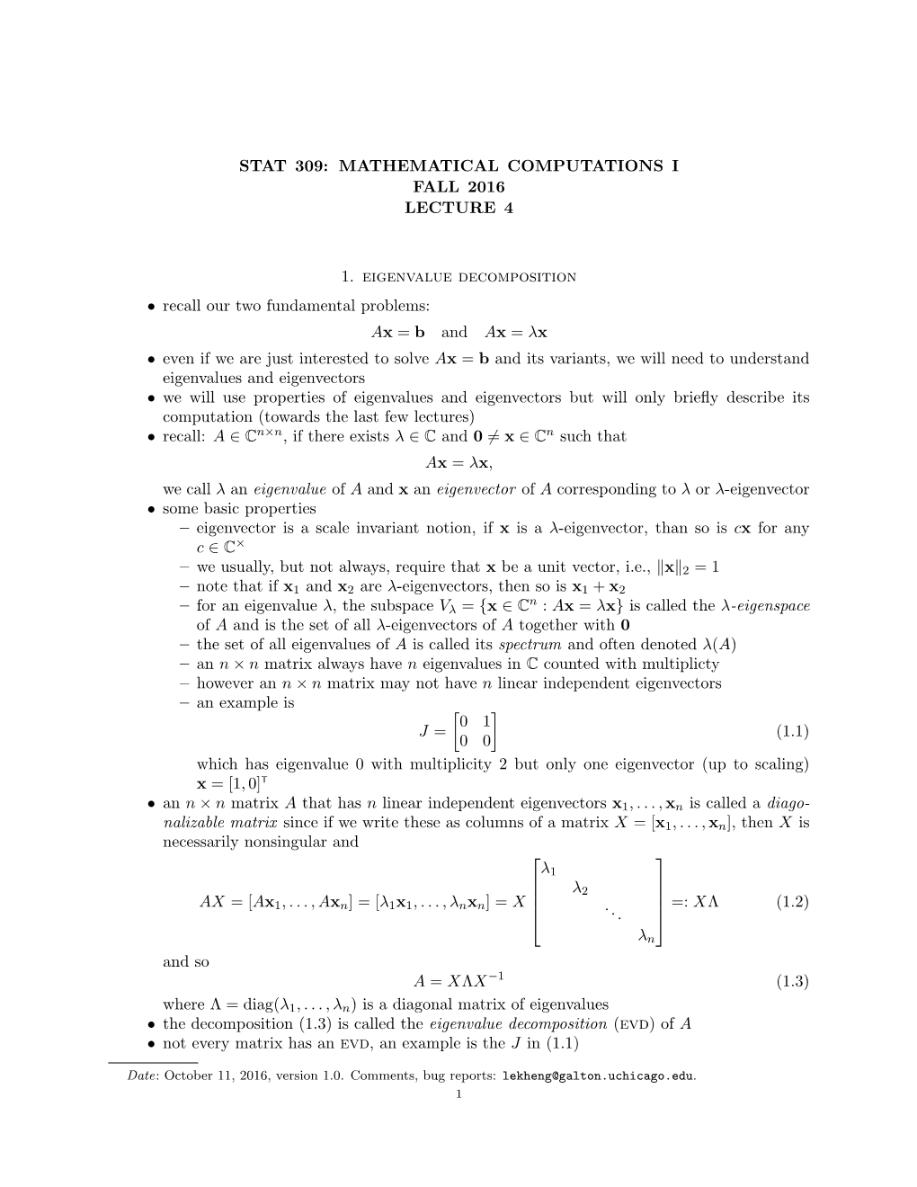 Stat 309: Mathematical Computations I Fall 2016 Lecture 4