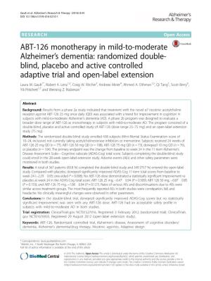ABT-126 Monotherapy in Mild-To-Moderate Alzheimer's Dementia: Randomized Double-Blind, Placebo and Active Controlled Adaptive