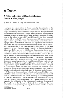 A Welsh Collection of Mendelssohniana: Letters at Aberystwyth