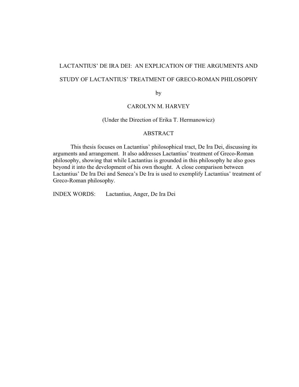 Lactantius' De Ira Dei: an Explication of the Arguments