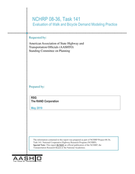 NCHRP 08-36, Task 141 Evaluation of Walk and Bicycle Demand Modeling Practice