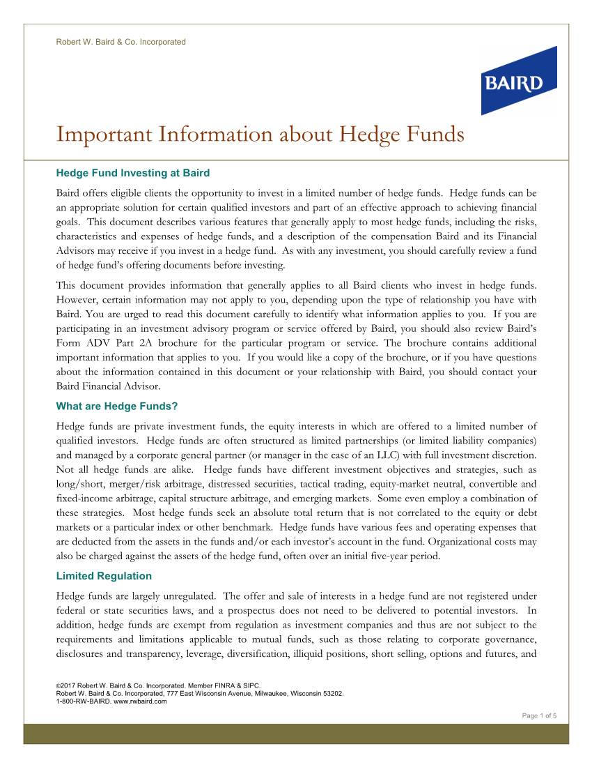 Important Information About Hedge Funds