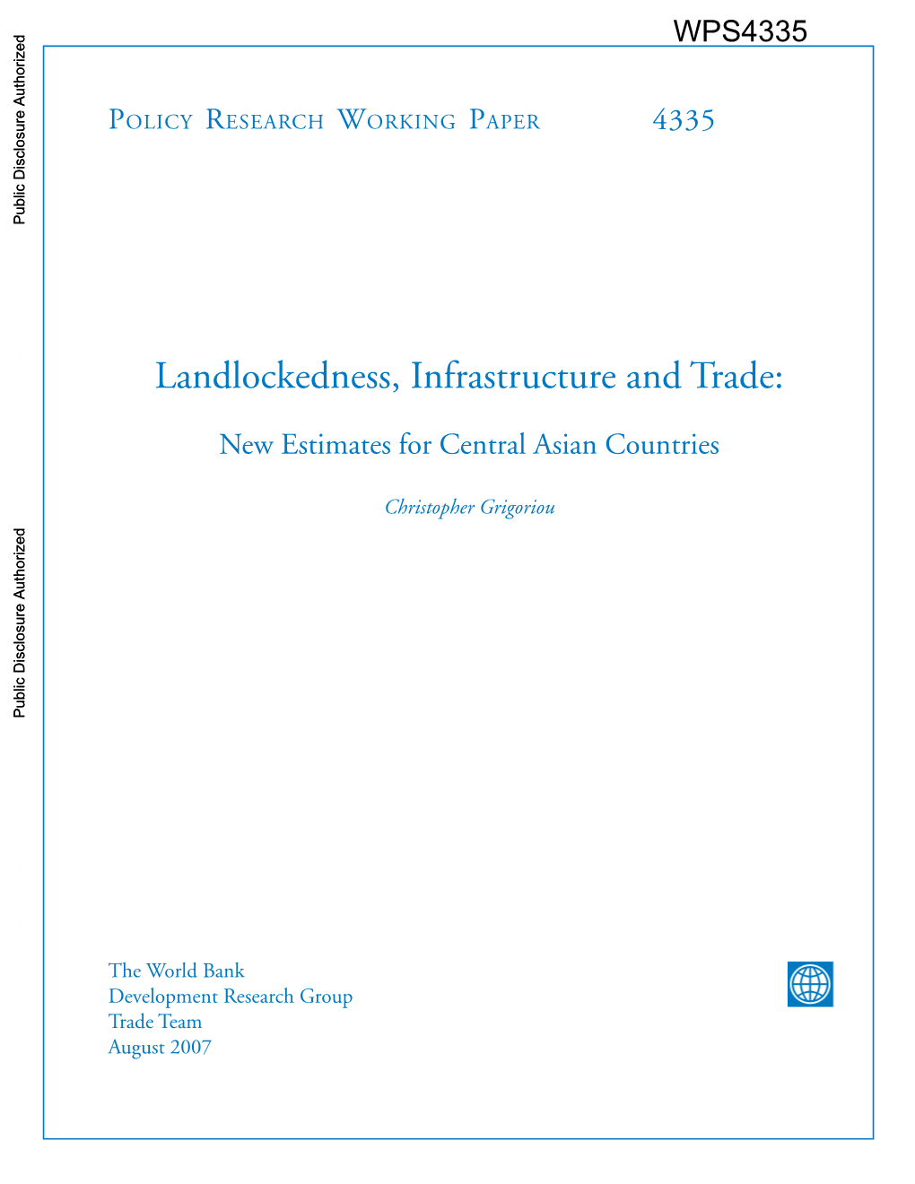 New Estimates for Central Asian Countries Public Disclosure Authorized Christopher Grigoriou Public Disclosure Authorized