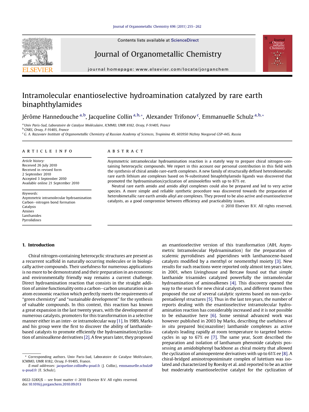 Intramolecular Enantioselective Hydroamination Catalyzed by Rare Earth Binaphthylamides