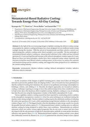 Metamaterial-Based Radiative Cooling: Towards Energy-Free All-Day Cooling