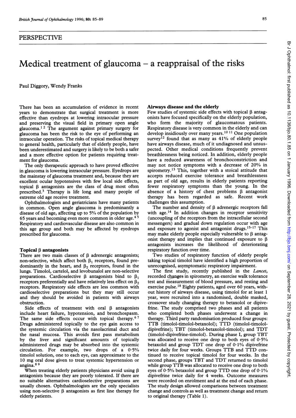 Medical Treatment of Glaucoma - a Reappraisal of the Risks