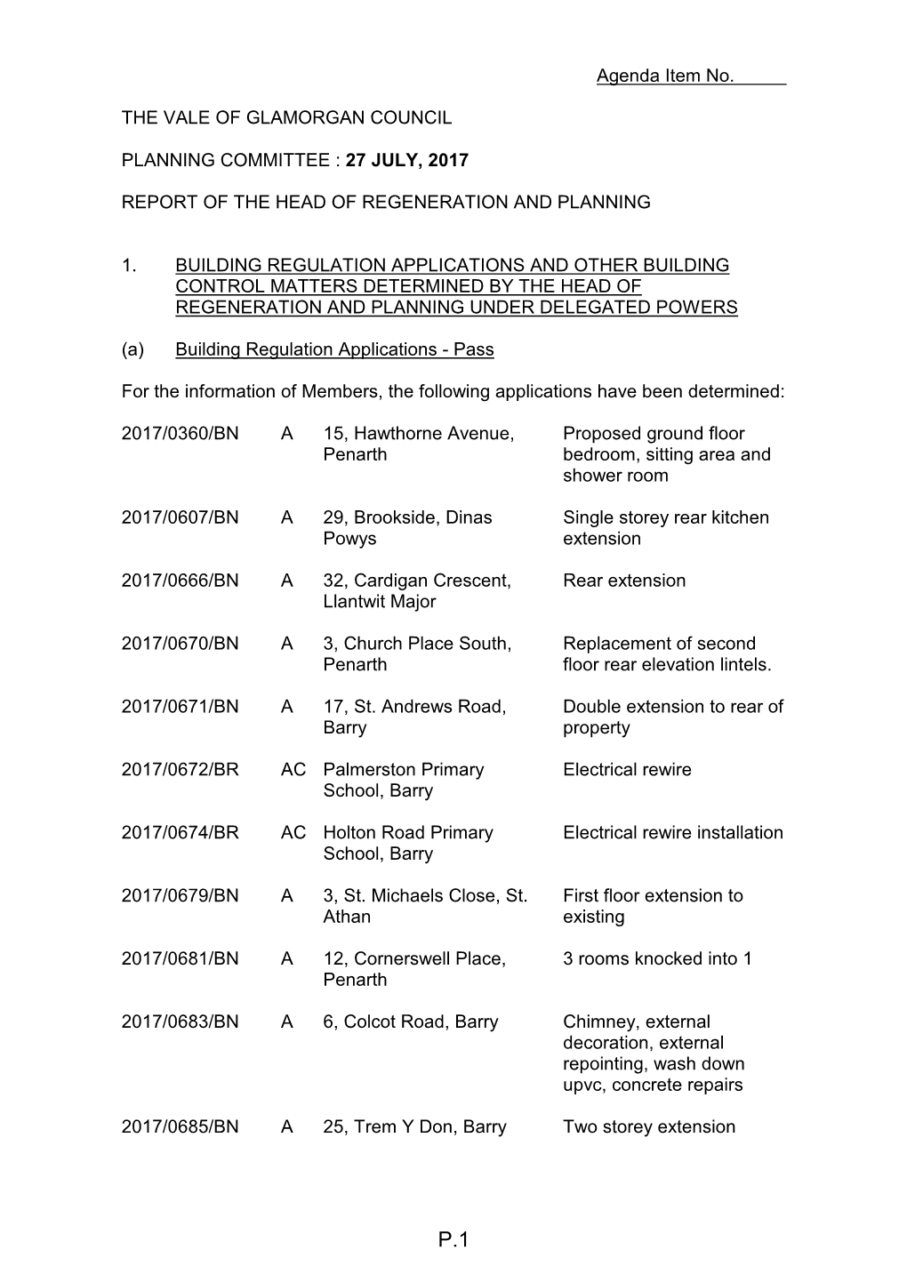 Planning Committee Agenda 27 July 2017