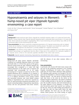 Hyponatraemia and Seizures in Merrem's Hump-Nosed Pit Viper