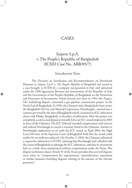 Saipem S.P.A. V. the People's Republic of Bangladesh (ICSID