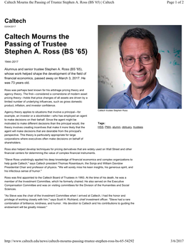 Stephen A. Ross (BS '65) | Caltech Page 1 of 2