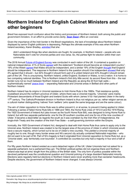 British Politics and Policy at LSE: Northern Ireland for English Cabinet Ministers and Other Beginners Page 1 of 3