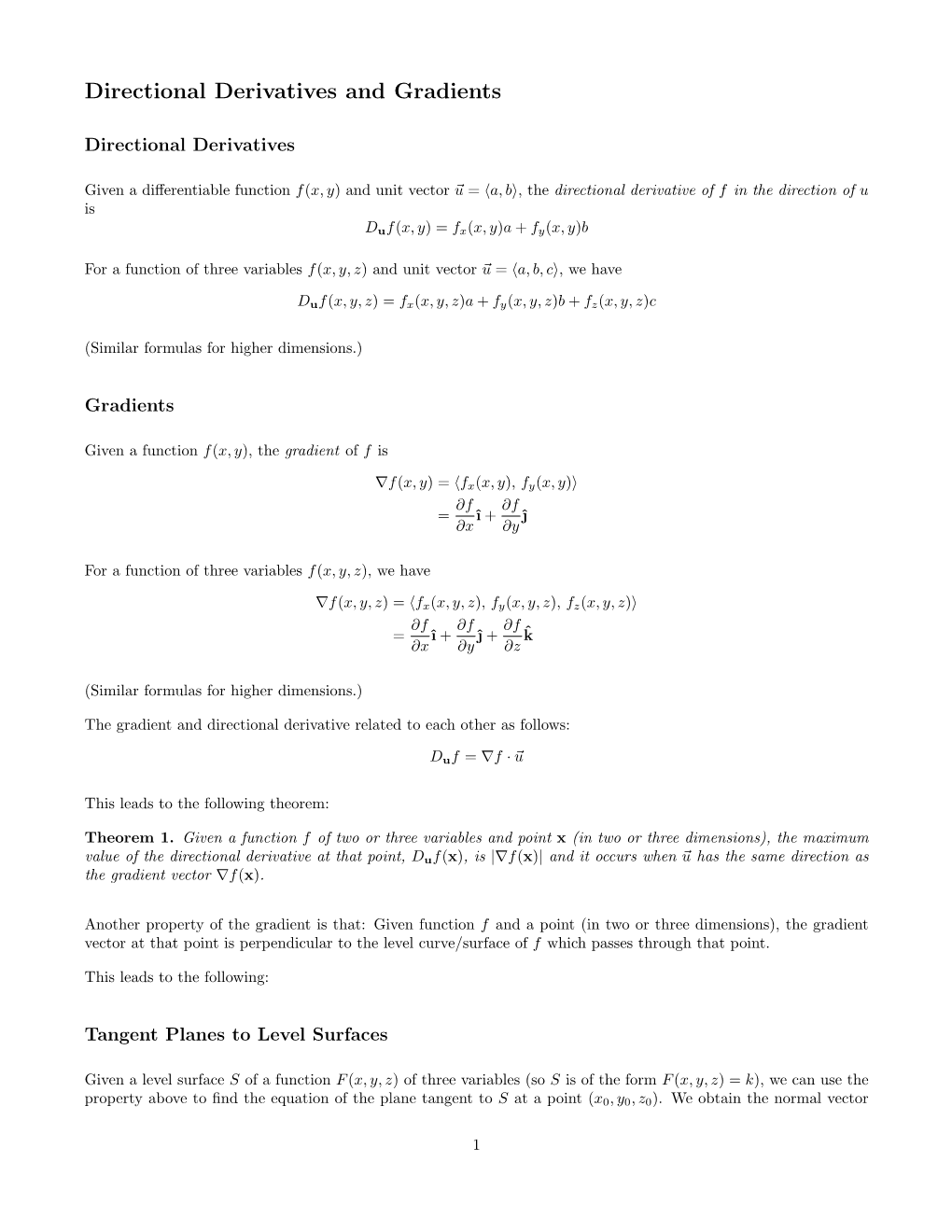 Directional Derivatives and Gradients