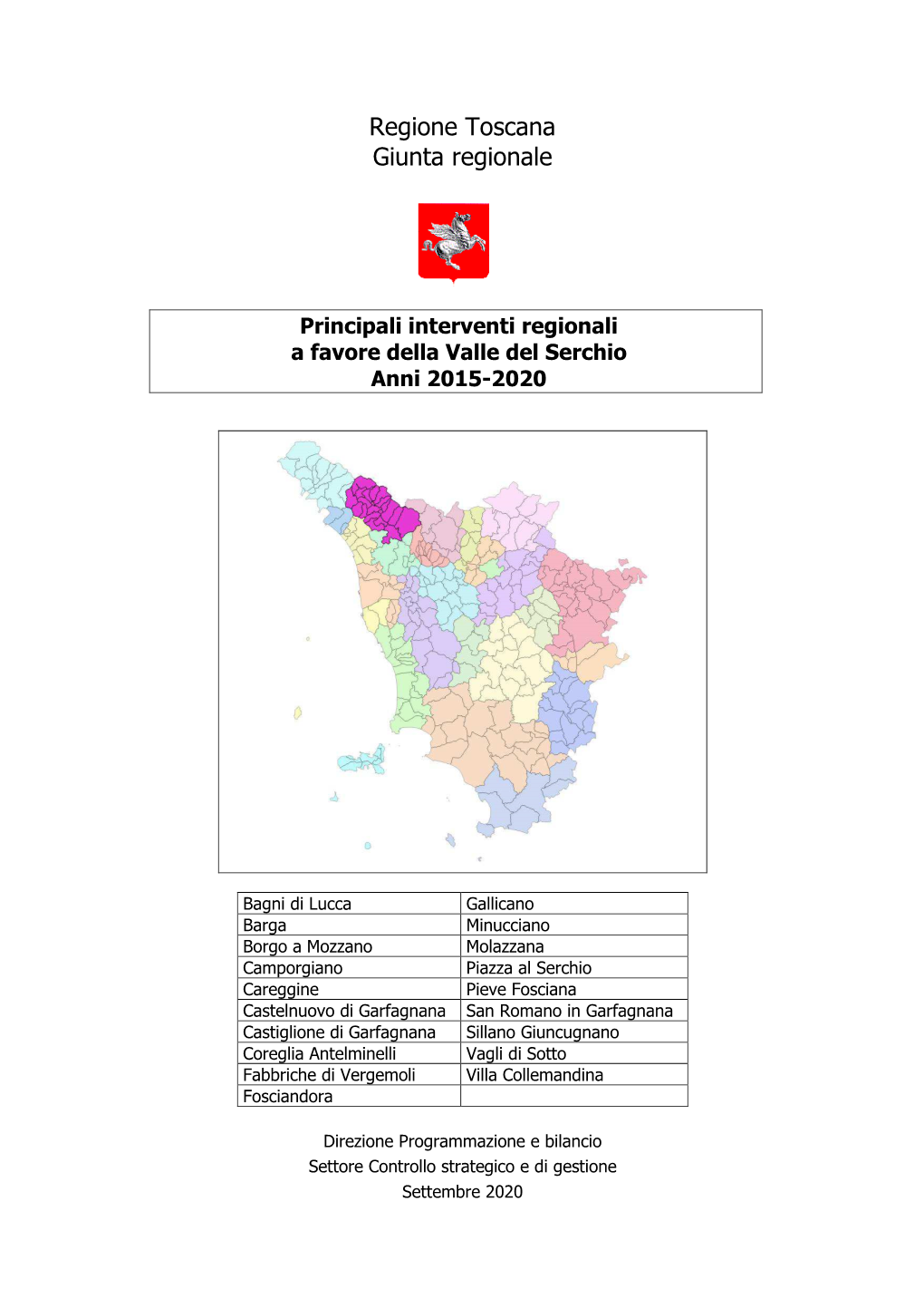 Principali Interventi Regionali a Favore Della Valle Del Serchio Anni 2015-2020