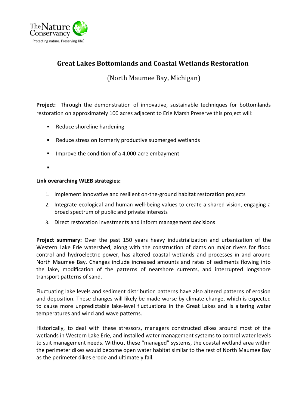 Great Lakes Bottomlands and Coastal Wetlands Restoration