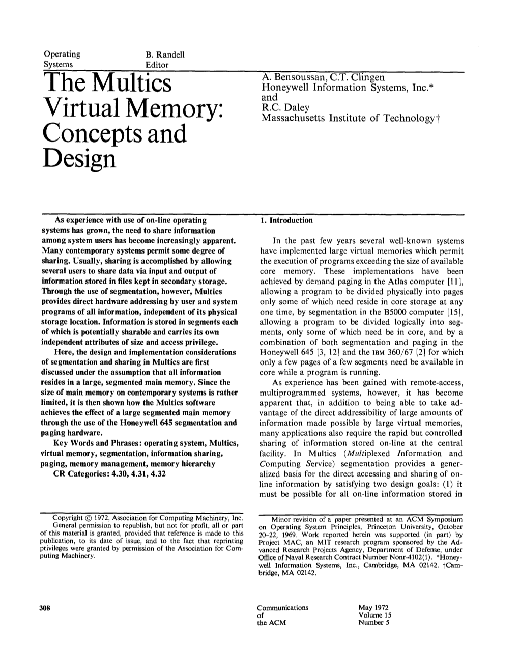 The Multics Virtual Memory: Concepts and Design