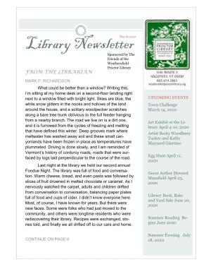Newsletter Sponsored by the Friends of the Weathersfield Proctor Library from the LIBRARIAN MARK P